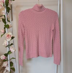 Vintage Bubblegum Pink Polka Dot Swiss Dot Turtleneck Fitted Sweater